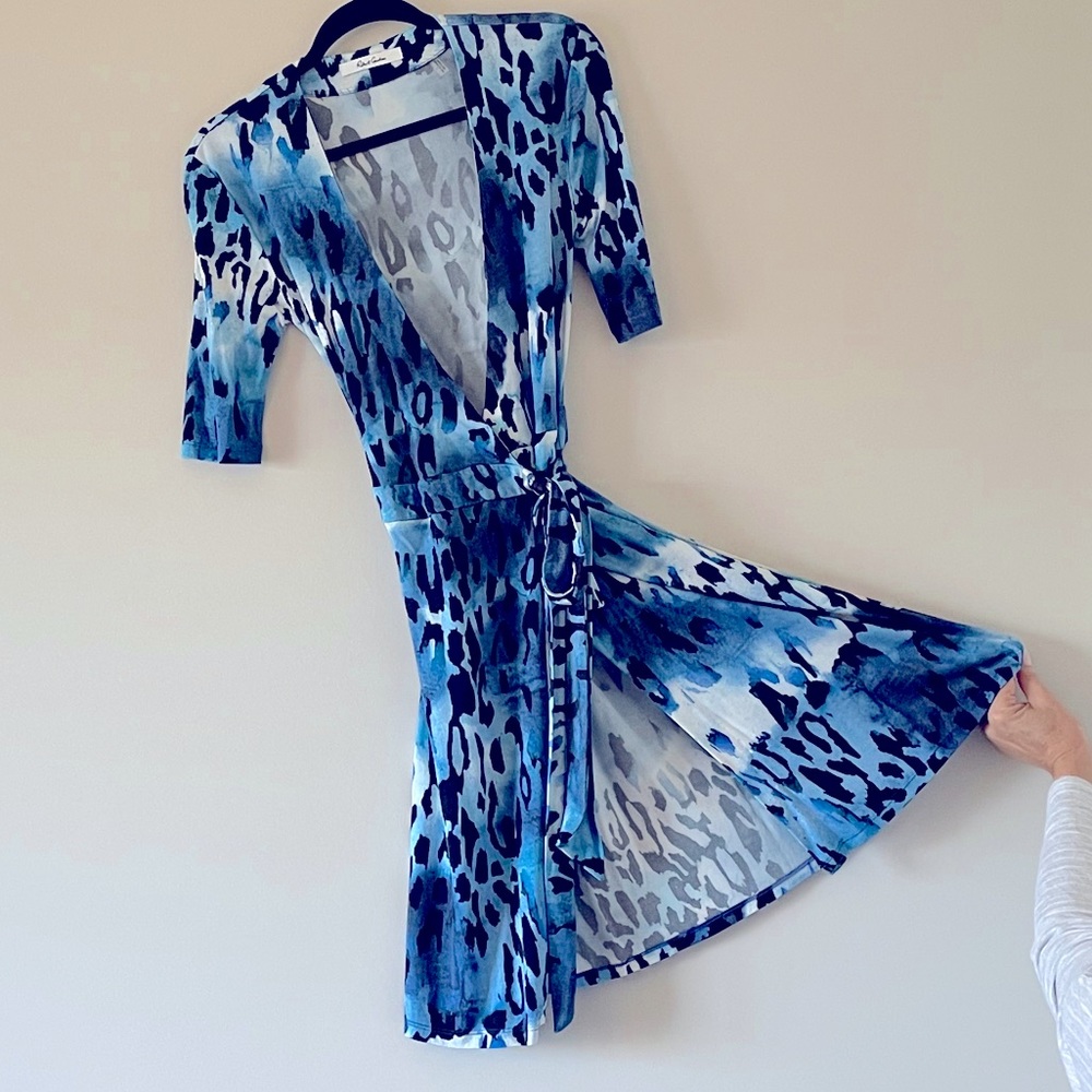Robert Graham Blue and Black Leopard Print Wrap Dress